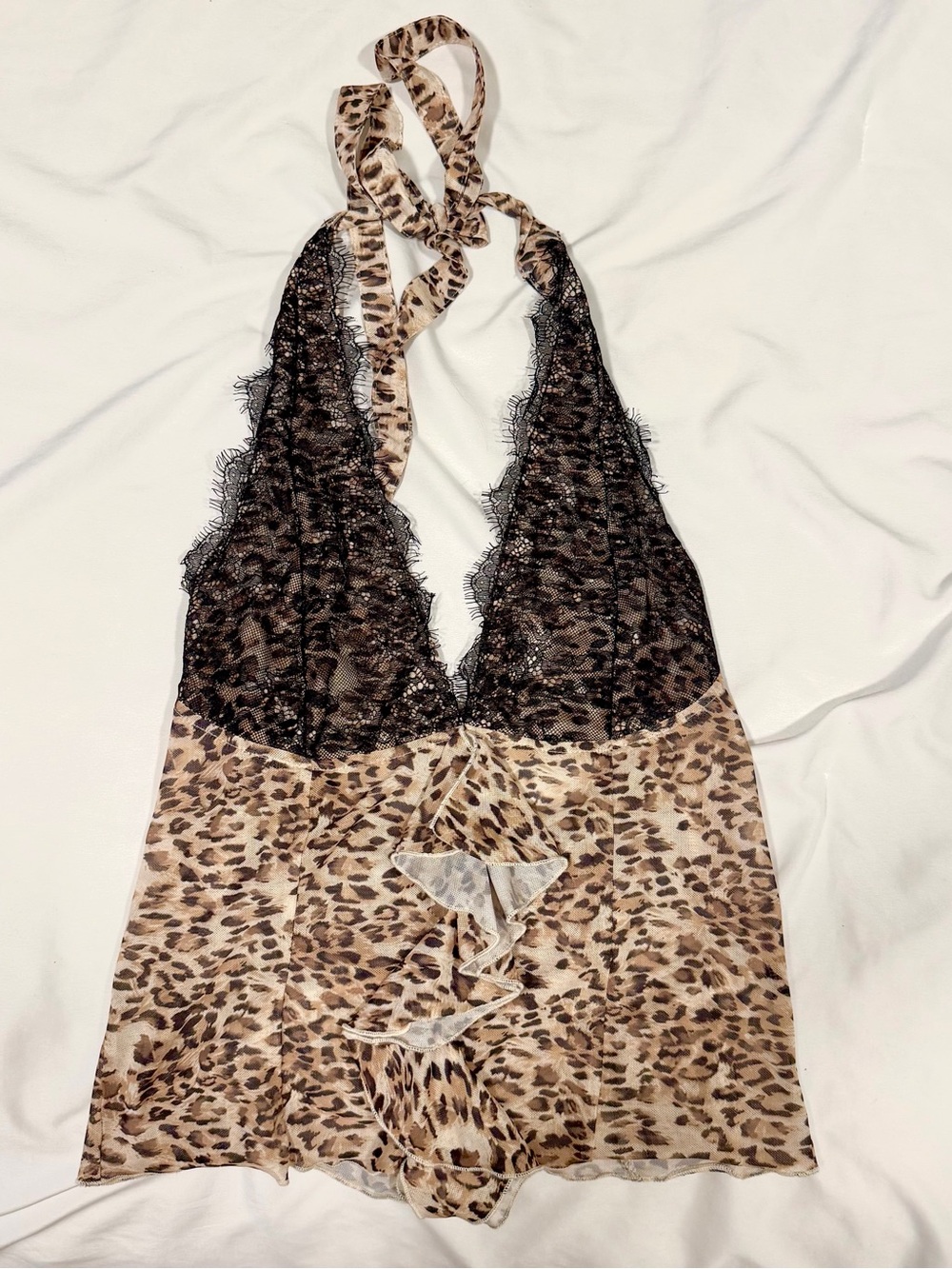 Lace Ruffled Leopard Halter Top